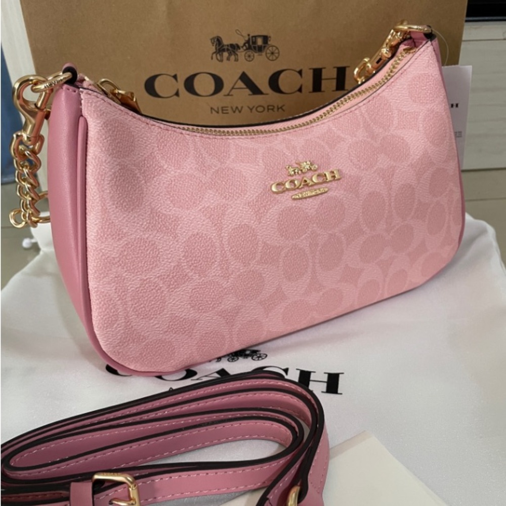 Coach Pink Signature Shoulder Bag with Gold Hardware CA933 - Picture 3 of 13